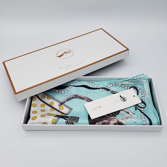 Champur Glamorous Novelty Print Silk Neck Scarf Pastel Blue - Picture 4 of 11